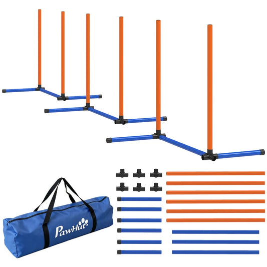 PawHut Agility Set voor Honden – 3-delig met Slalomstokken & Draagtas